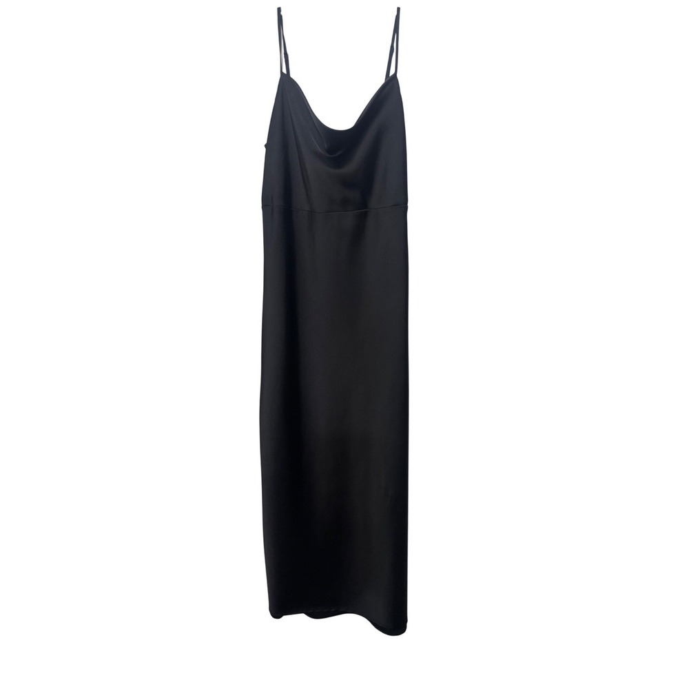 Becool Black Cowl Neck Satin Midi‎ Slip Dress Small Sleeveless